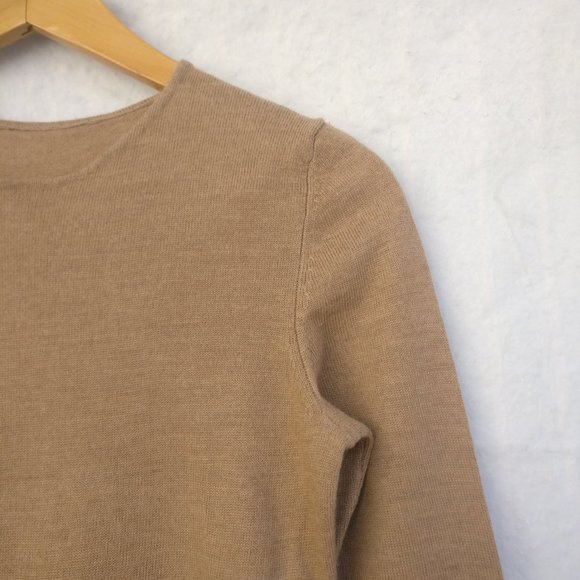 Simple Wool ribbed Knit Sweater Dress 100% Merino Wool, Camel brown - Picture 2 of 6